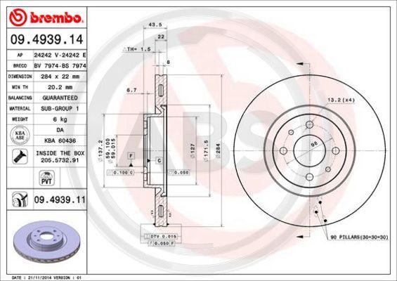 A.B.S. 09.4939.11 - Тормозной диск autospares.lv