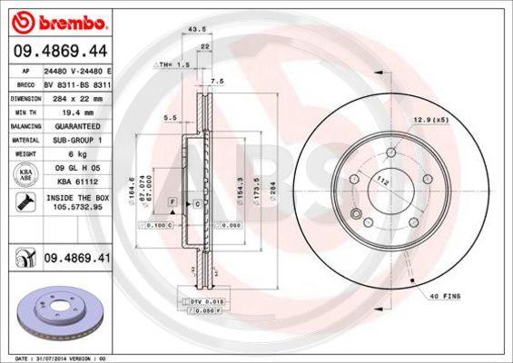 A.B.S. 09.4869.41 - Тормозной диск autospares.lv