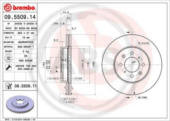 A.B.S. 09.5509.11 - Тормозной диск autospares.lv