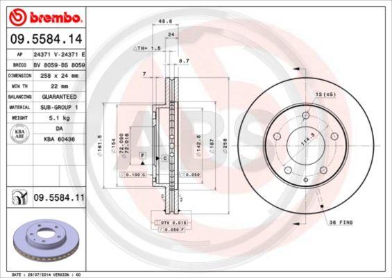 A.B.S. 09.5584.11 - Тормозной диск autospares.lv