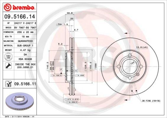 A.B.S. 09.5166.11 - Тормозной диск autospares.lv