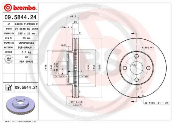 A.B.S. 09.5844.21 - Тормозной диск autospares.lv