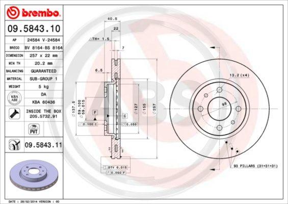 A.B.S. 09.5843.11 - Тормозной диск autospares.lv