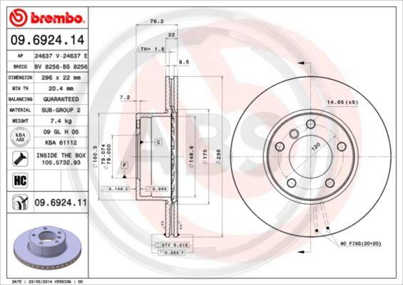 A.B.S. 09.6924.11 - Тормозной диск autospares.lv