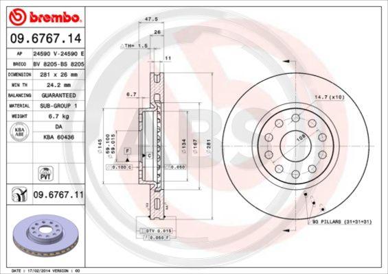 A.B.S. 09.6767.11 - Тормозной диск autospares.lv