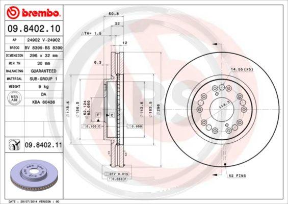 A.B.S. 09.8402.10 - Тормозной диск autospares.lv