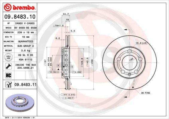 A.B.S. 09.8483.10 - Тормозной диск autospares.lv