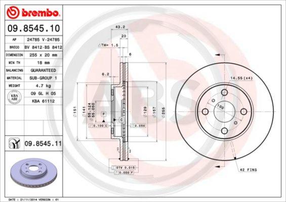 A.B.S. 09.8545.10 - Тормозной диск autospares.lv