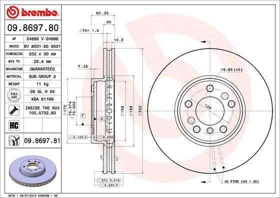 A.B.S. 09.8697.81 - Тормозной диск autospares.lv