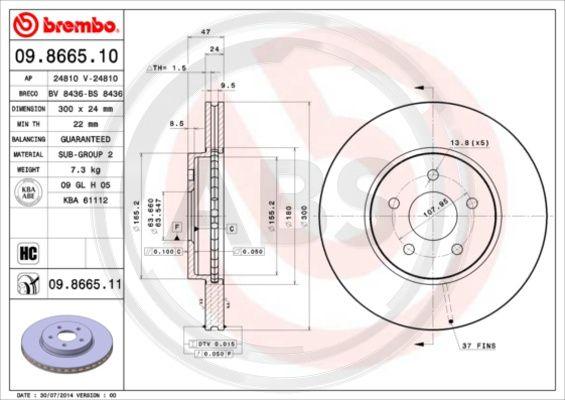 A.B.S. 09.8665.11 - Тормозной диск autospares.lv