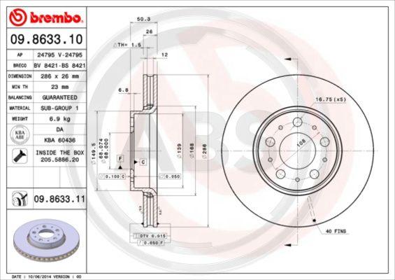 A.B.S. 09.8633.11 - Тормозной диск autospares.lv