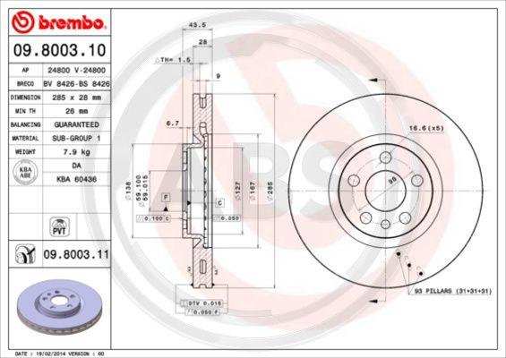 A.B.S. 09.8003.11 - Тормозной диск autospares.lv