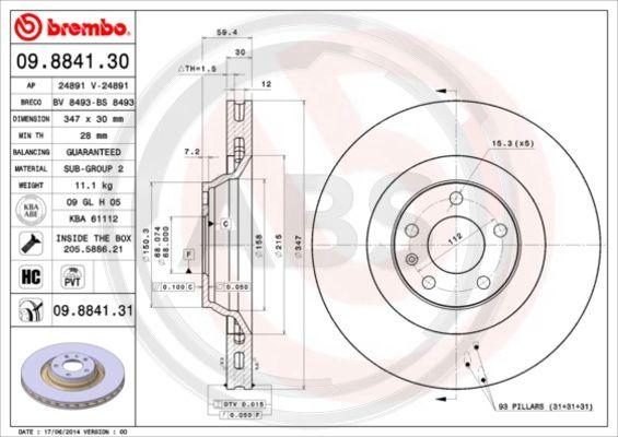 A.B.S. 09.8841.31 - Тормозной диск autospares.lv