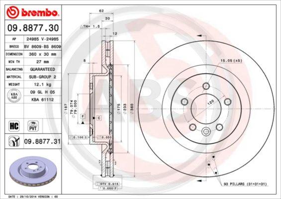 A.B.S. 09.8877.31 - Тормозной диск autospares.lv