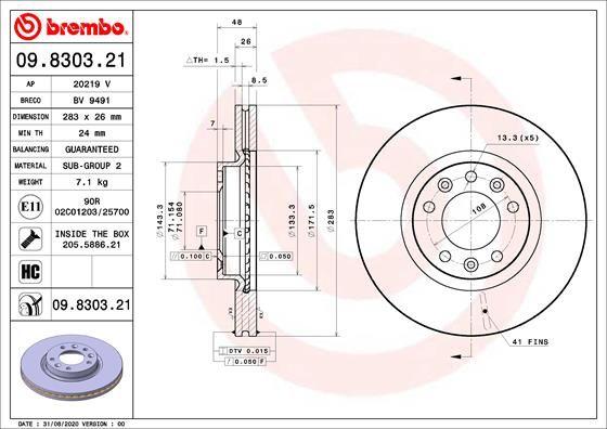 A.B.S. 09.8303.21 - Тормозной диск autospares.lv