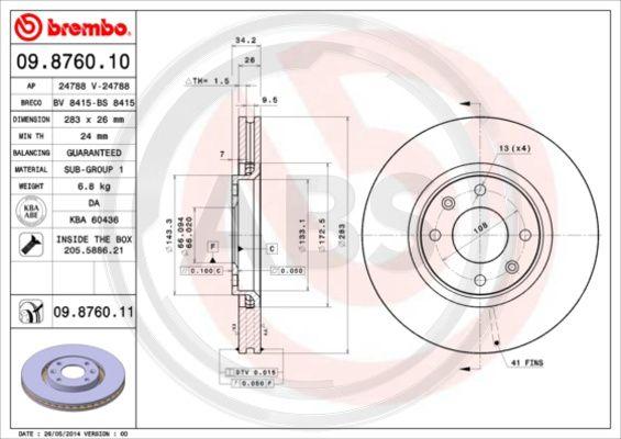 A.B.S. 09.8760.11 - Тормозной диск autospares.lv