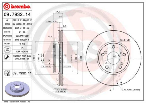 A.B.S. 09.7932.11 - Тормозной диск autospares.lv