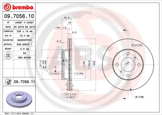 A.B.S. 09.7056.10 - Тормозной диск autospares.lv