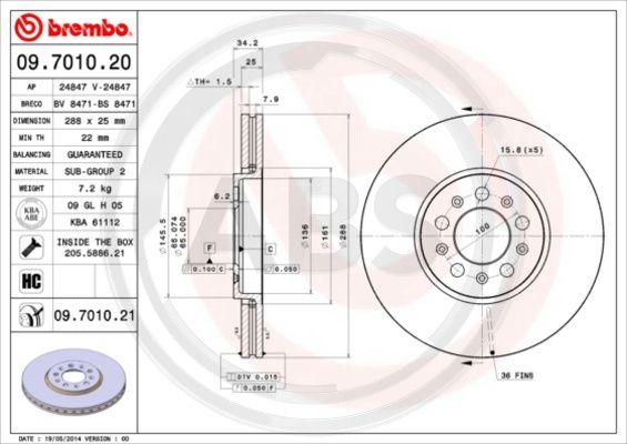 A.B.S. 09.7010.21 - Тормозной диск autospares.lv