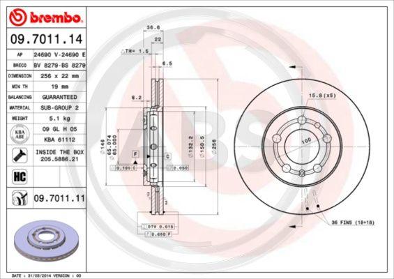 A.B.S. 09.7011.11 - Тормозной диск autospares.lv