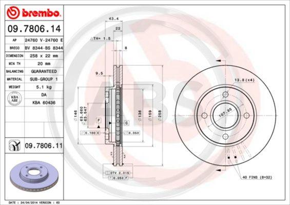 A.B.S. 09.7806.11 - Тормозной диск autospares.lv