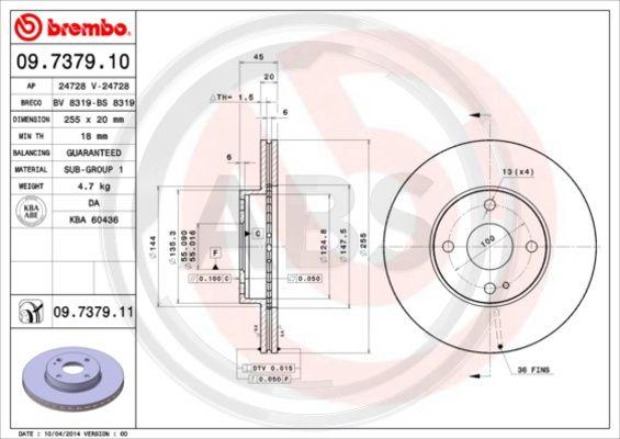 A.B.S. 09.7379.11 - Тормозной диск autospares.lv