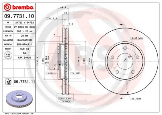 A.B.S. 09.7731.11 - Тормозной диск autospares.lv