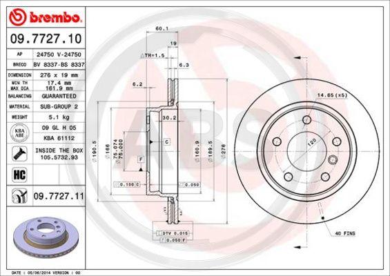 A.B.S. 09.7727.11 - Тормозной диск autospares.lv