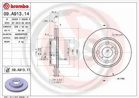 A.B.S. 09.A913.14 - Тормозной диск autospares.lv