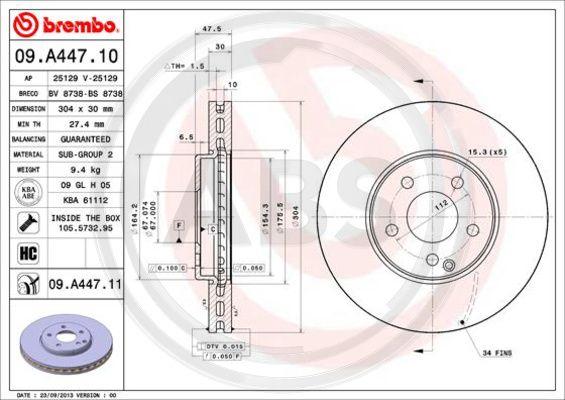 A.B.S. 09.A447.10 - Тормозной диск autospares.lv