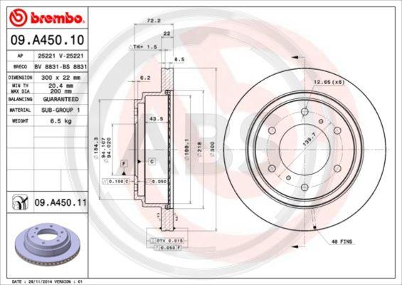 A.B.S. 09.A450.10 - Тормозной диск autospares.lv