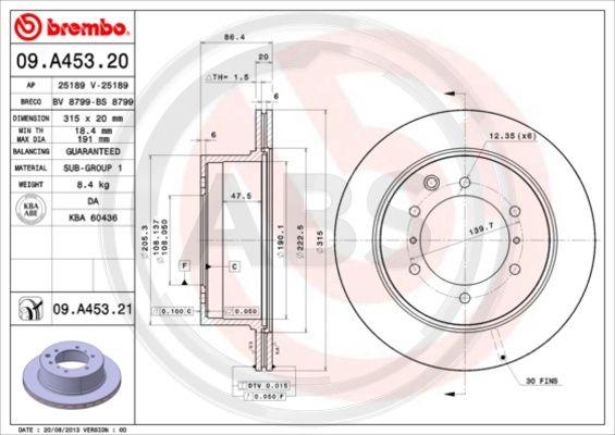 A.B.S. 09.A453.20 - Тормозной диск autospares.lv