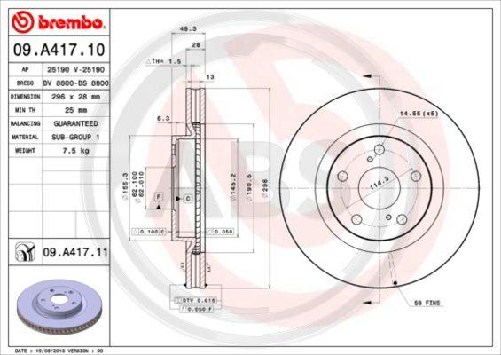 A.B.S. 09.A417.11 - Тормозной диск autospares.lv