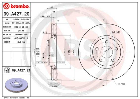 A.B.S. 09.A427.21 - Тормозной диск autospares.lv