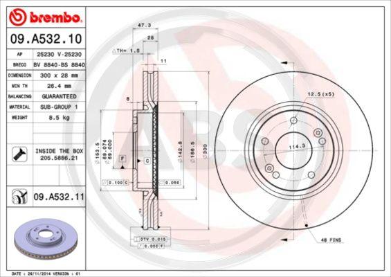 A.B.S. 09.A532.10 - Тормозной диск autospares.lv