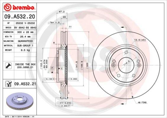 A.B.S. 09.A532.20 - Тормозной диск autospares.lv