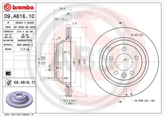 A.B.S. 09.A616.11 - Тормозной диск autospares.lv