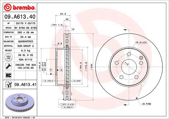 A.B.S. 09.A613.41 - Тормозной диск autospares.lv