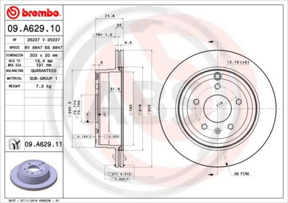 A.B.S. 09.A629.10 - Тормозной диск autospares.lv