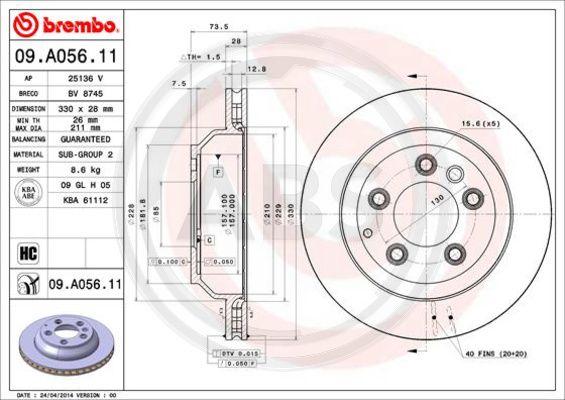 A.B.S. 09.A056.11 - Тормозной диск autospares.lv