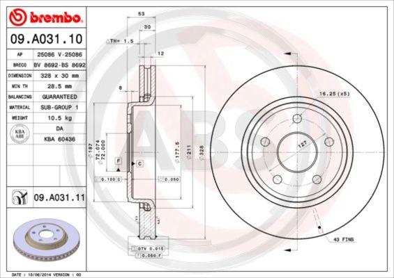 A.B.S. 09.A031.11 - Тормозной диск autospares.lv