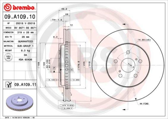 A.B.S. 09.A109.11 - Тормозной диск autospares.lv