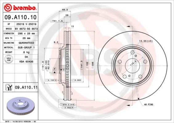 A.B.S. 09.A110.10 - Тормозной диск autospares.lv