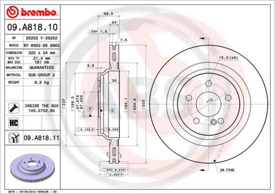 A.B.S. 09.A818.11 - Тормозной диск autospares.lv