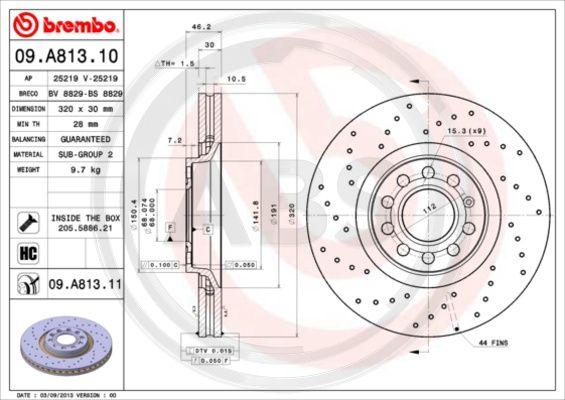 A.B.S. 09.A813.11 - Тормозной диск autospares.lv