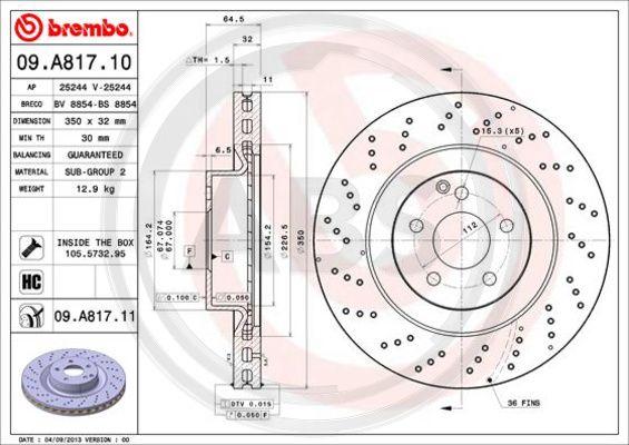 A.B.S. 09.A817.11 - Тормозной диск autospares.lv