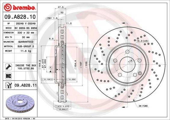 A.B.S. 09.A828.11 - Тормозной диск autospares.lv