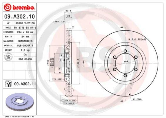 A.B.S. 09.A302.10 - Тормозной диск autospares.lv