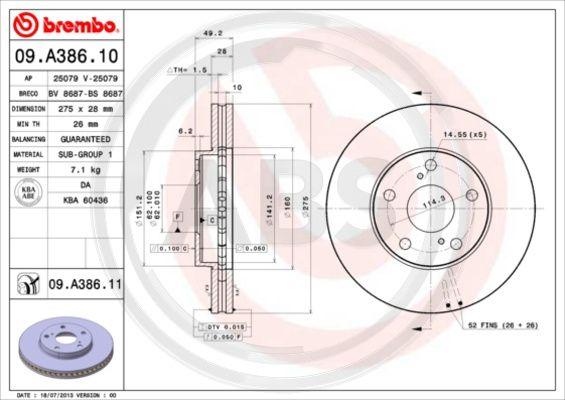 A.B.S. 09.A386.11 - Тормозной диск autospares.lv