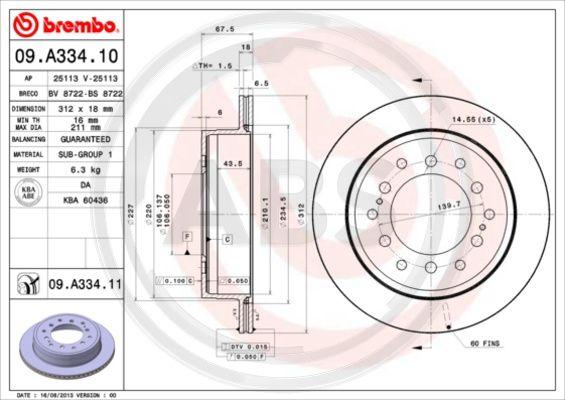 A.B.S. 09.A334.11 - Тормозной диск autospares.lv